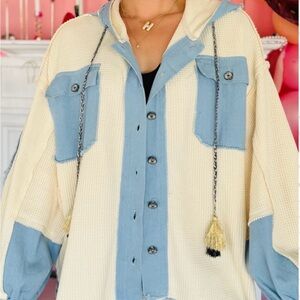 POL My Way To You Cream and Blue Hooded Jacket